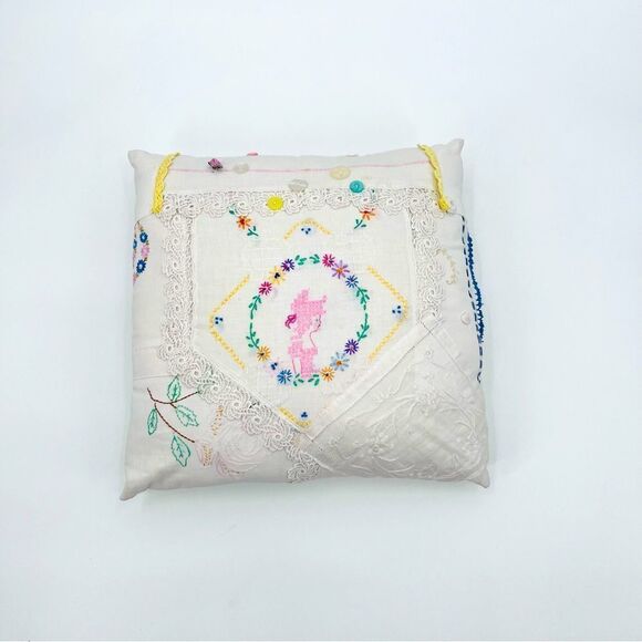 Pillow Cushion Handmade Embroidery Craft Floral Lace Crochet Multicolor Boho - Picture 1 of 10